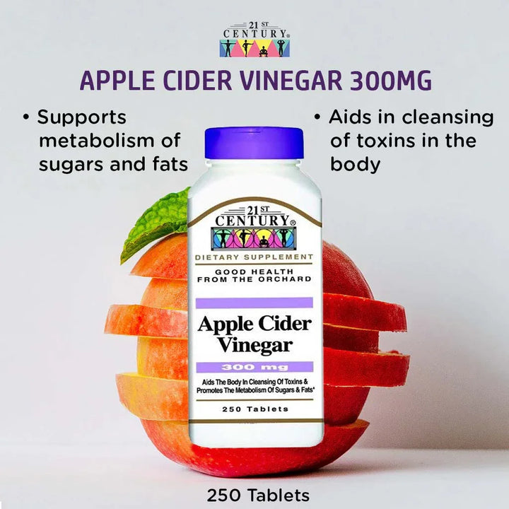 21st Century Apple Cider Vinegar 300mg Tablets For Detoxification & Metabolism Support, Pack of 250's - Easy Pharmacy LLC