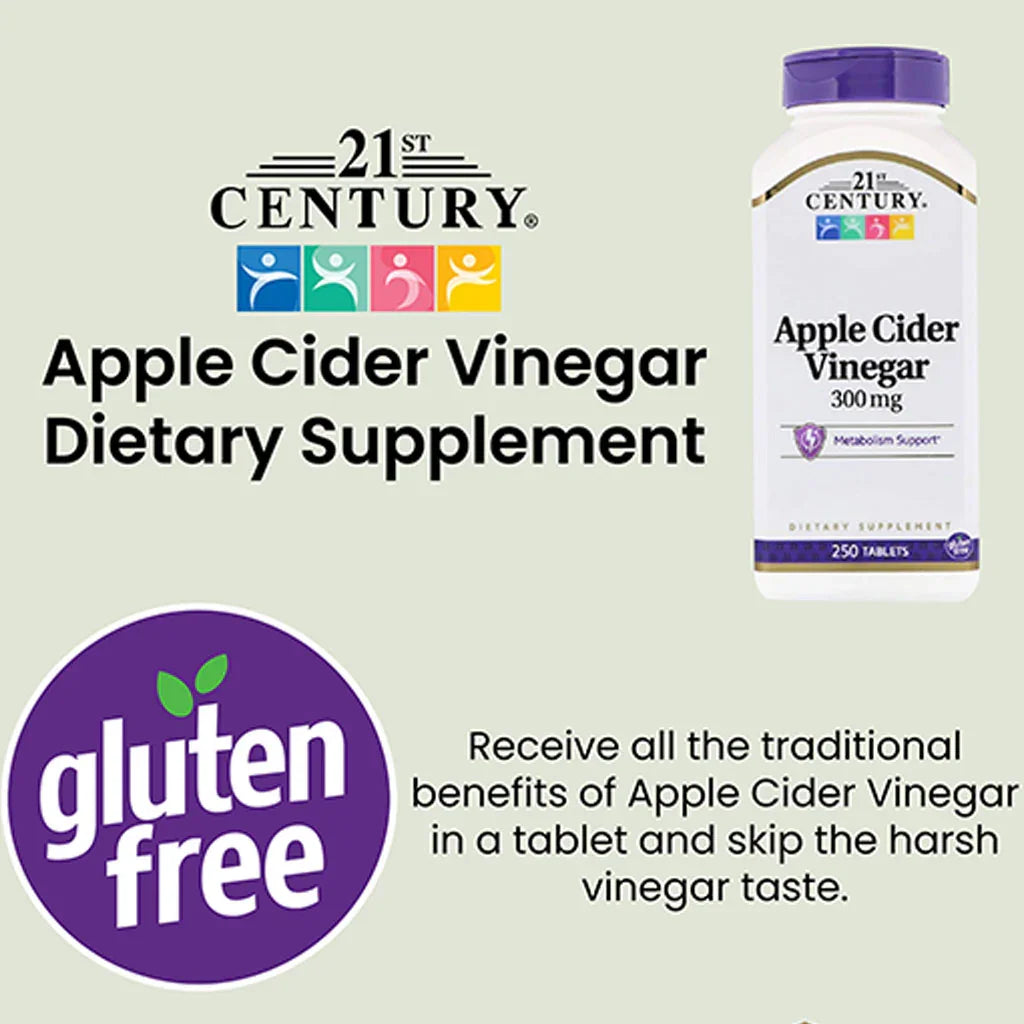 21st Century Apple Cider Vinegar 300mg Tablets For Detoxification & Metabolism Support, Pack of 250's - Easy Pharmacy LLC
