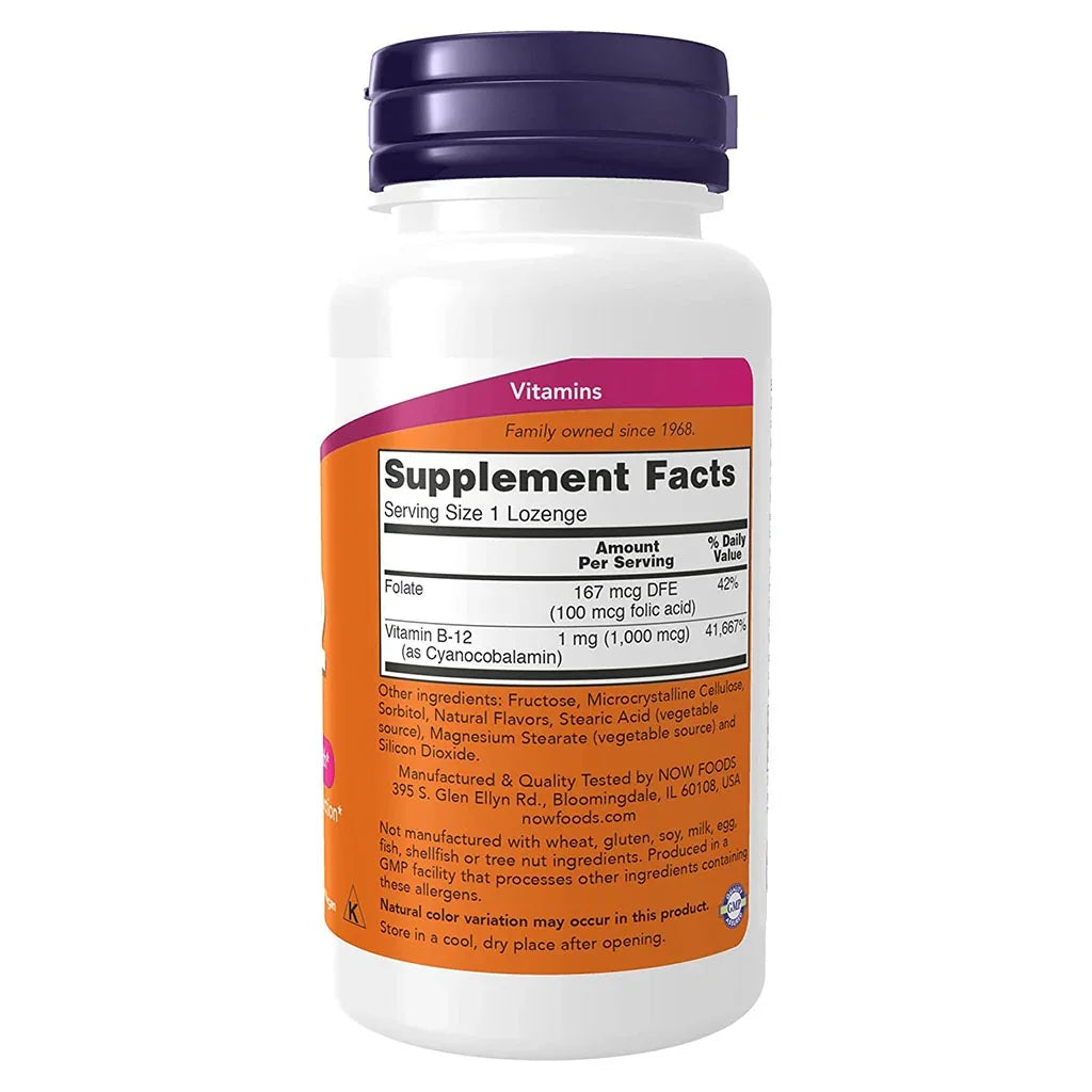 Now B-12 1000 mcg Lozenges With Folic Acid For Energy Production & Healthy Nervous System, Pack of 250's - Easy Pharmacy LLC
