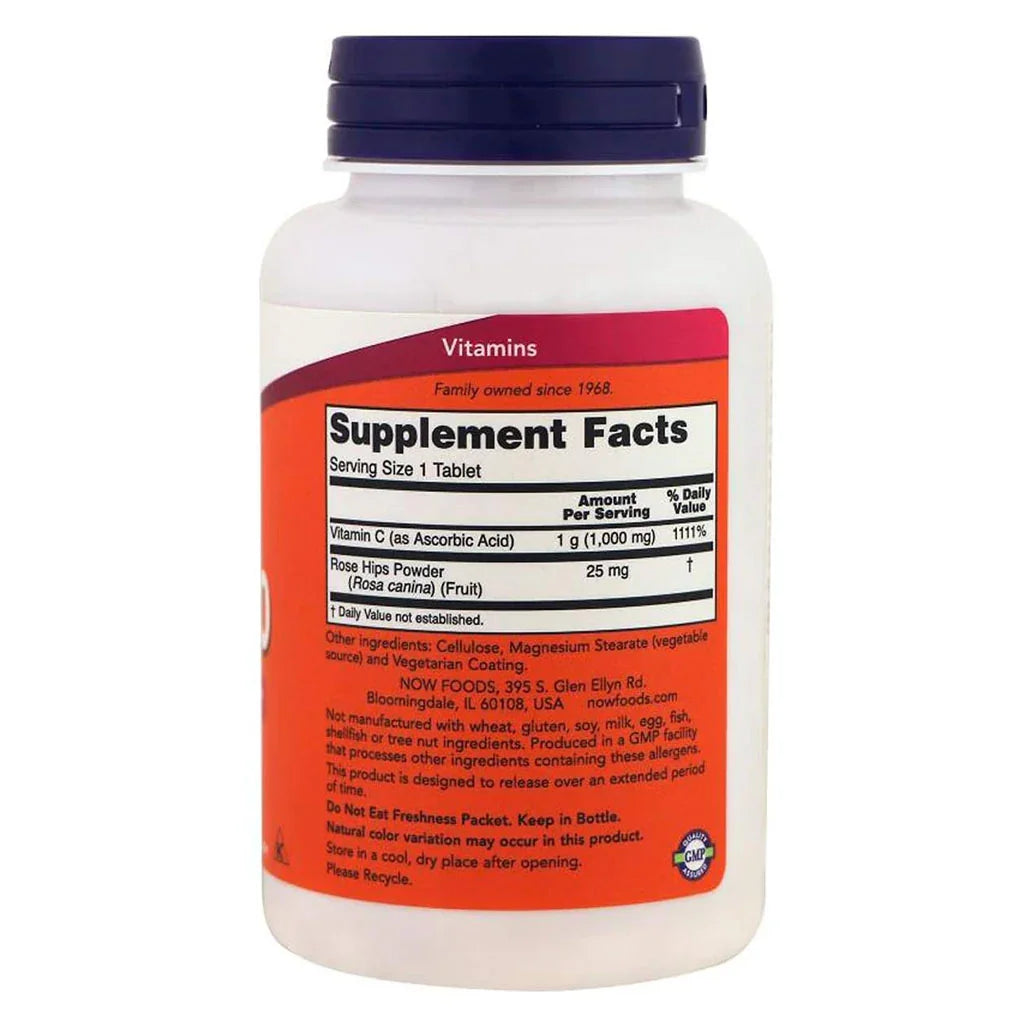 Now Vitamin C 1000mg Sustained Release Tablets With Rose Hips For Antioxidant Protection & Immune Support, Pack of 100's - Easy Pharmacy LLC