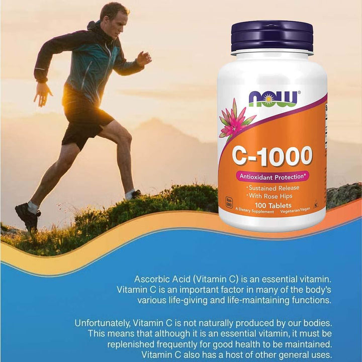Now Vitamin C 1000mg Sustained Release Tablets With Rose Hips For Antioxidant Protection & Immune Support, Pack of 100's - Easy Pharmacy LLC