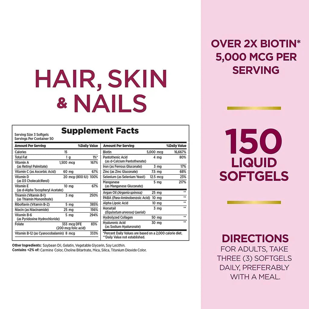 Nature's Bounty Optimal Solutions Extra Strength Hair, Skin And Nails Softgel 150's - Easy Pharmacy LLC