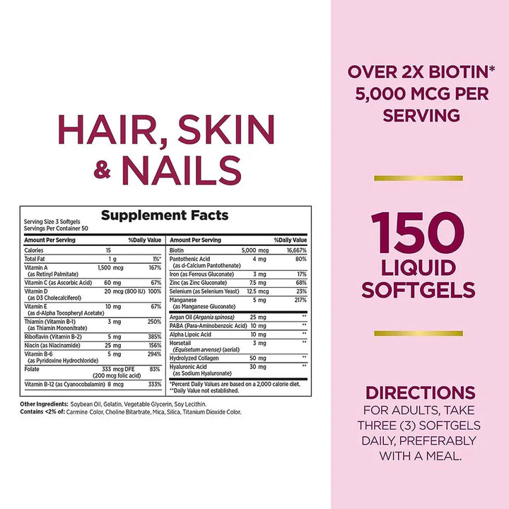 Nature's Bounty Optimal Solutions Extra Strength Hair, Skin And Nails Softgel 150's - Easy Pharmacy LLC