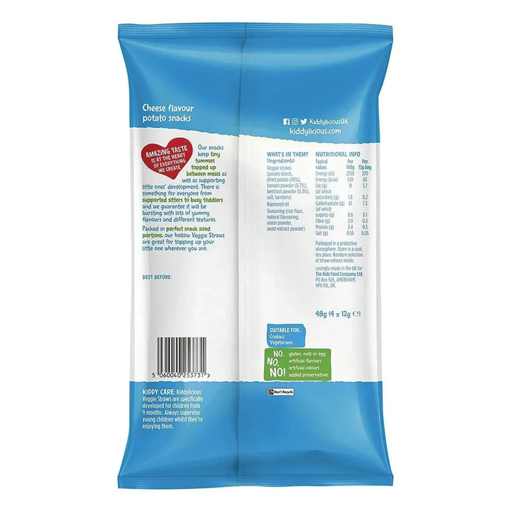 Kiddylicious 9+ Months Veggie Straws Cheesy Flavor Toddlers Snack Multi-Pack 12 g, 4’s - Easy Pharmacy LLC