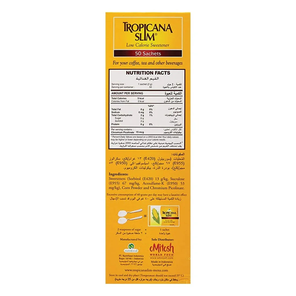 Tropicana Slim® Low Calorie Sweetener Sachet 50's - Easy Pharmacy LLC