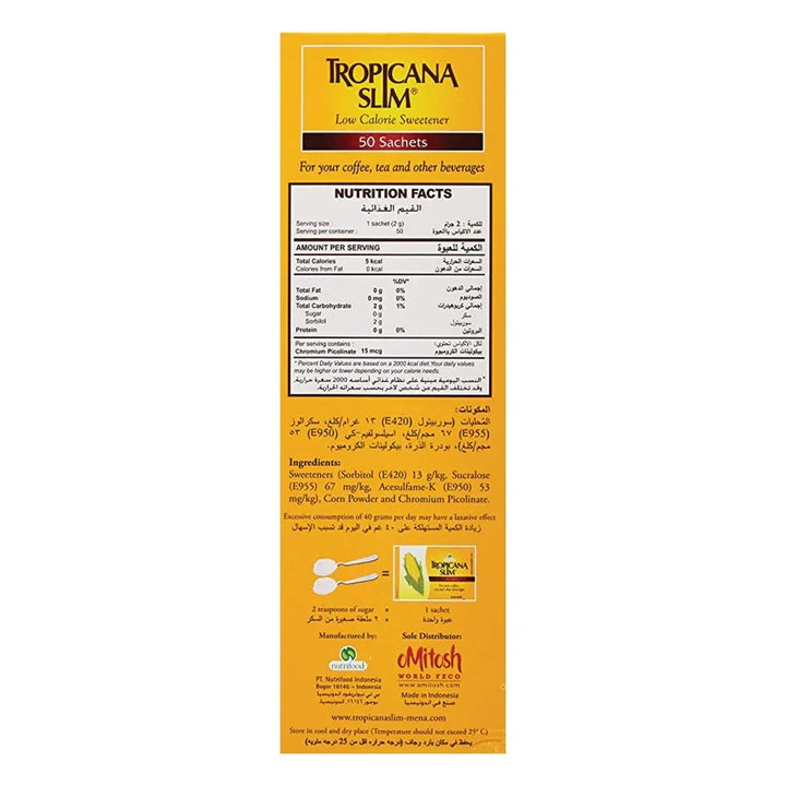 Tropicana Slim® Low Calorie Sweetener Sachet 50's - Easy Pharmacy LLC