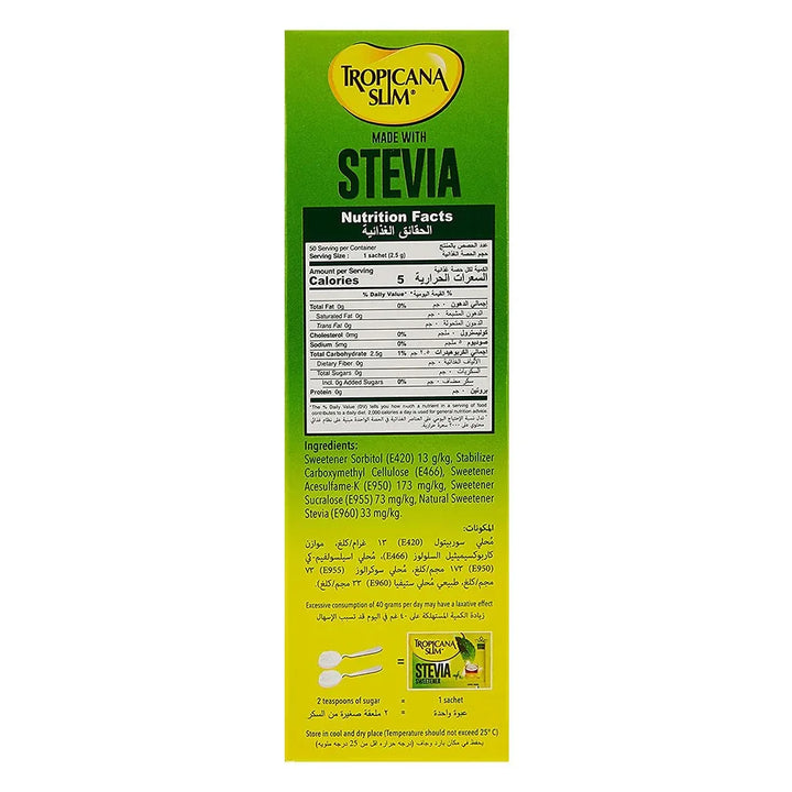 Tropicana Slim Made With Stevia Sweetener Sachets 2.5 g 50's - Easy Pharmacy LLC