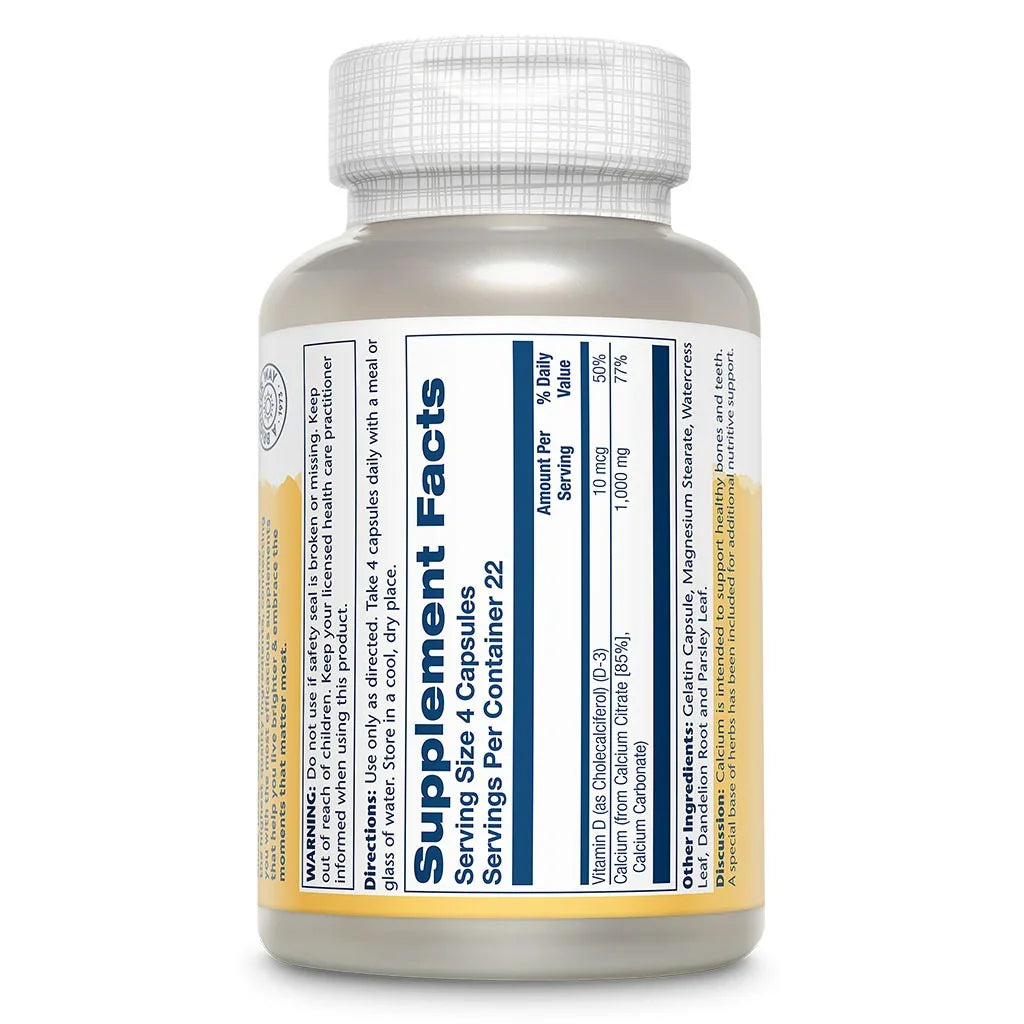Solaray Calcium Citrate 1000 mg With Vitamin D3 Capsule 90's - Easy Pharmacy LLC