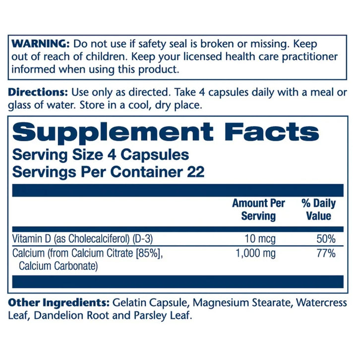Solaray Calcium Citrate 1000 mg With Vitamin D3 Capsule 90's - Easy Pharmacy LLC