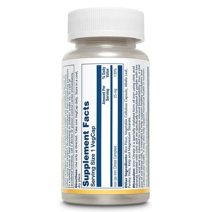 Solaray® Iron Citrate 25 mg Veg Capsules 60's - Easy Pharmacy LLC
