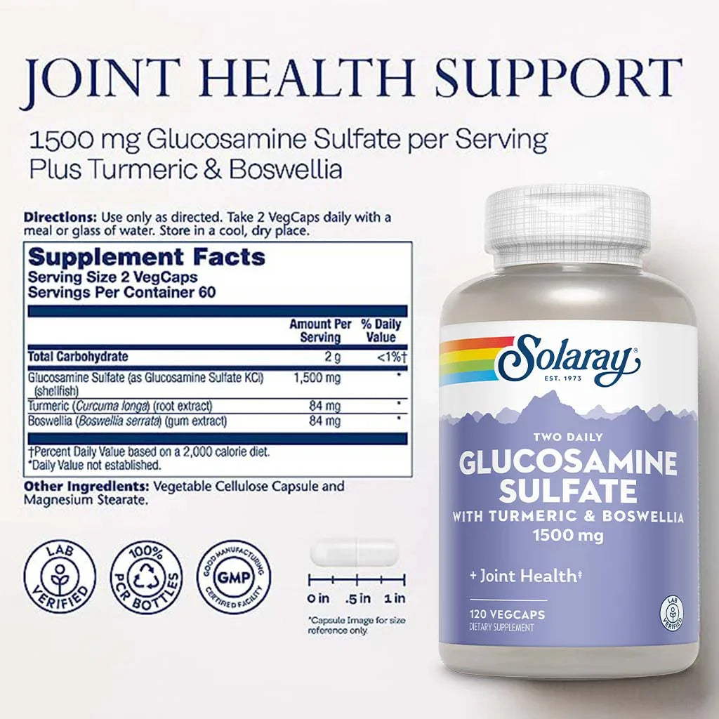 Solaray® Glucosamine Sulfate 1500 mg with Turmeric & Boswellia Veg Capsules 120's - Easy Pharmacy LLC
