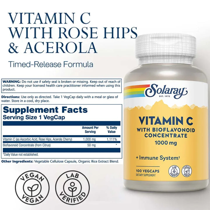 Solaray® Vitamin C With Bioflavonoid Concentrate 1000 mg Veg Capsules 100's - Easy Pharmacy LLC