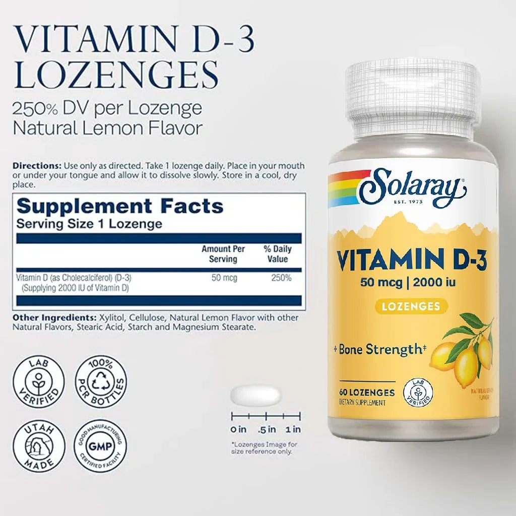 Solaray Vitamin D3 2000IU Lozenges For Bone Strength, Pack of 60's - Easy Pharmacy LLC