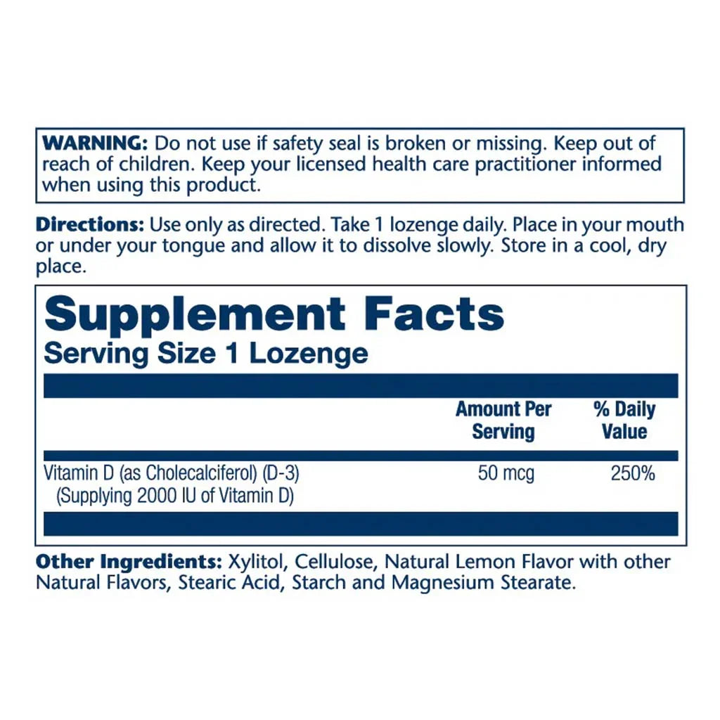 Solaray Vitamin D3 2000IU Lozenges For Bone Strength, Pack of 60's - Easy Pharmacy LLC