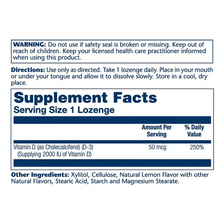 Solaray Vitamin D3 2000IU Lozenges For Bone Strength, Pack of 60's - Easy Pharmacy LLC