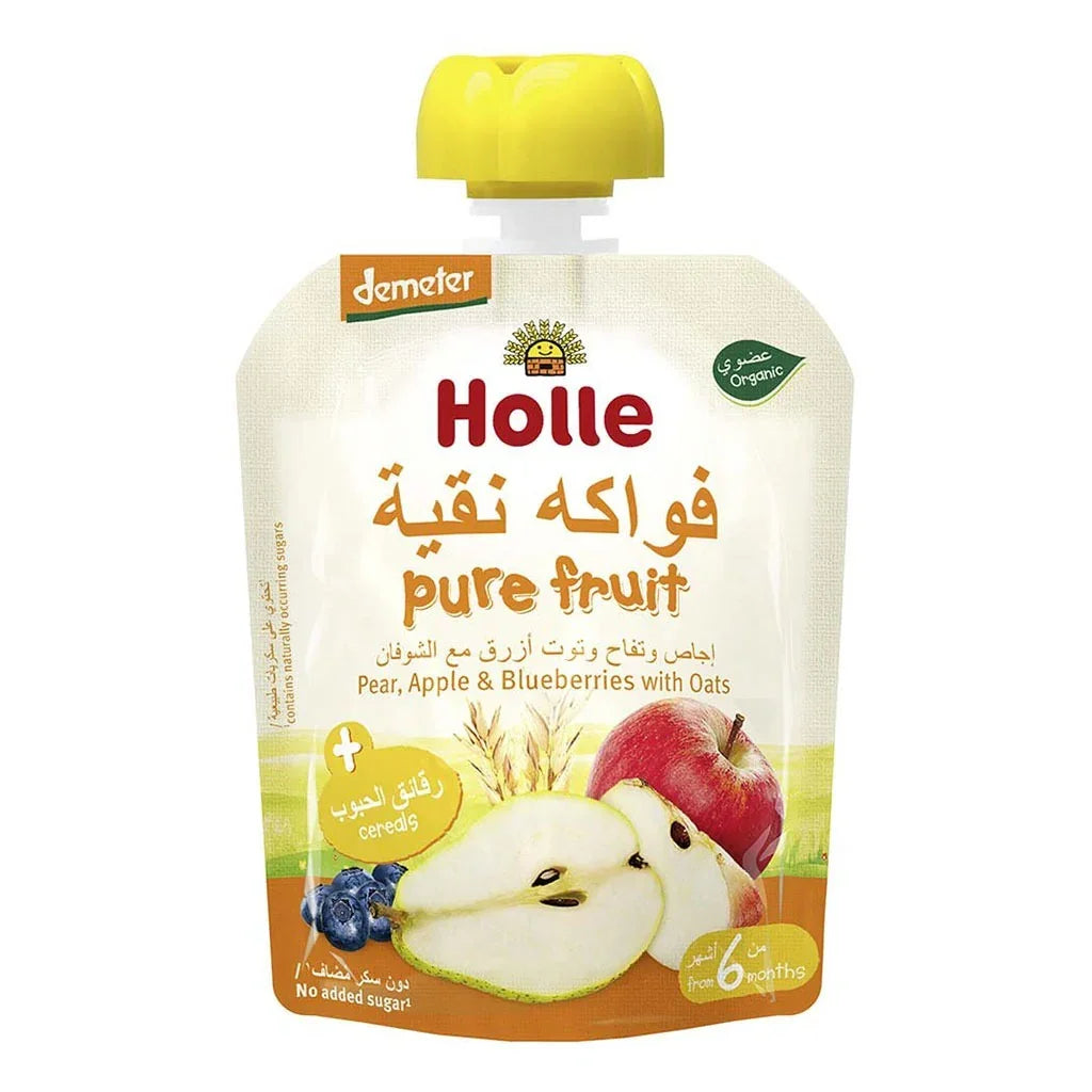 Holle Pure Fruit Pear, Apple And Blueberries With Oats Puree 90 g - Easy Pharmacy LLC