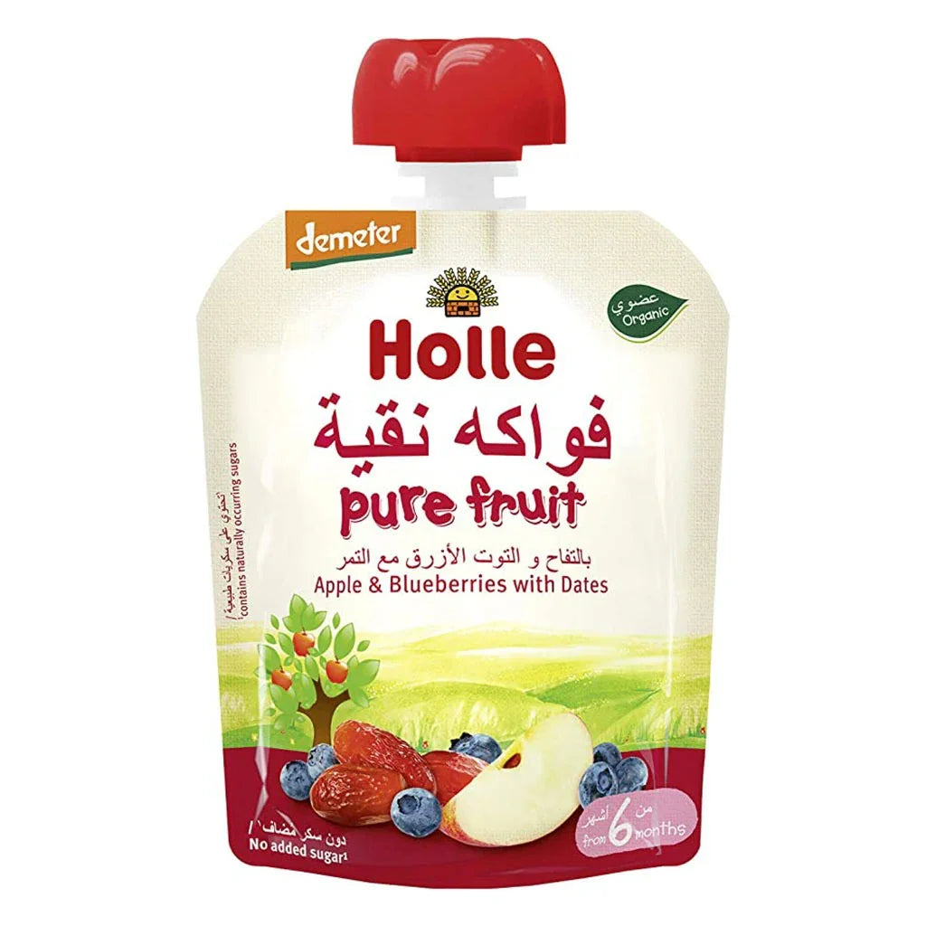 Holle Pure Fruit Apple, Blueberries With Dates Puree 90g - Easy Pharmacy LLC
