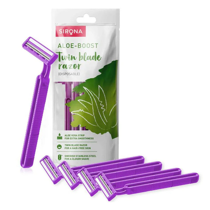 Sirona Aloe-Boost Twin Blade Disposable Hair Removal Razor For Women 5's - Easy Pharmacy LLC