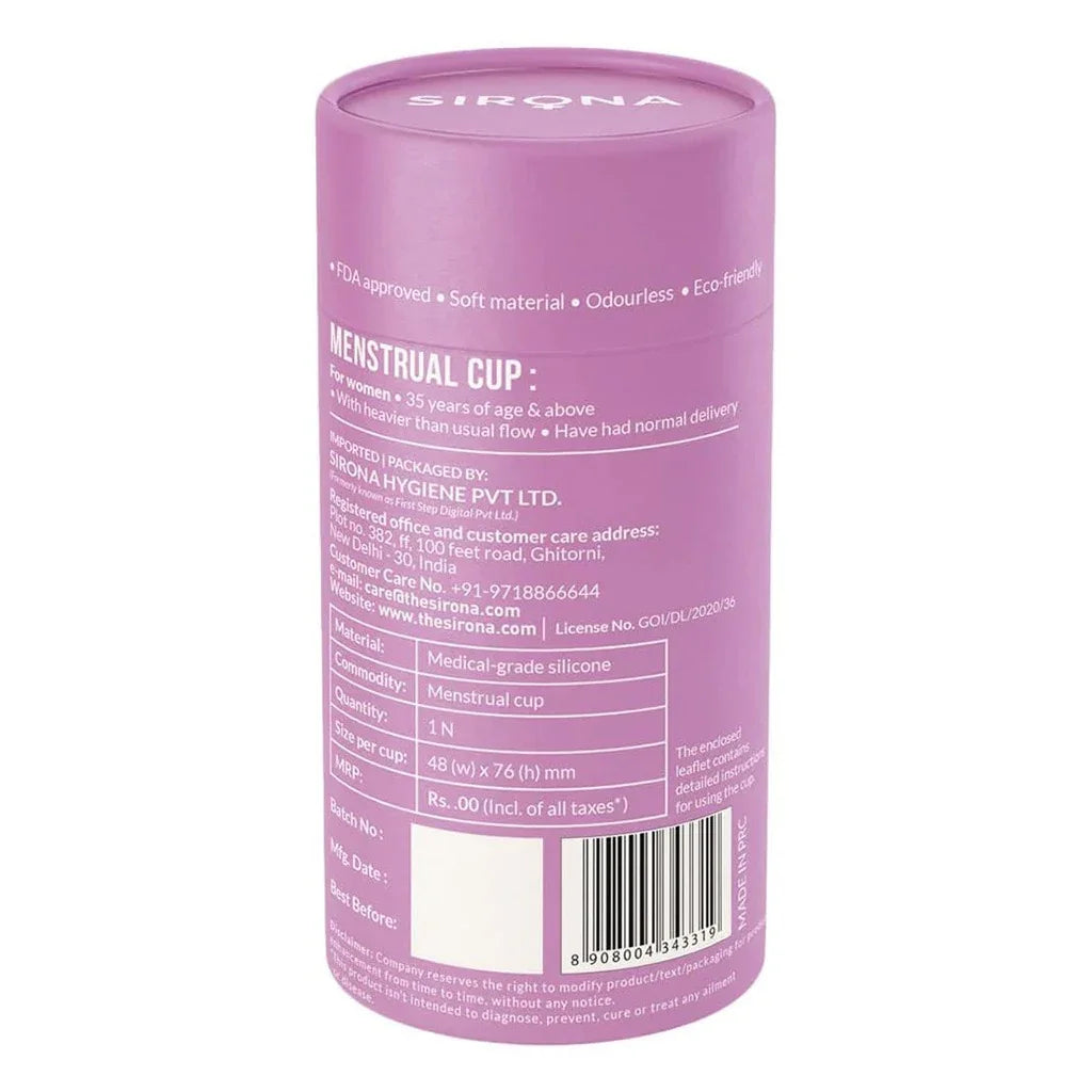 Sirona Reusable Menstrual Cup With Pouch Large 1's - Easy Pharmacy LLC