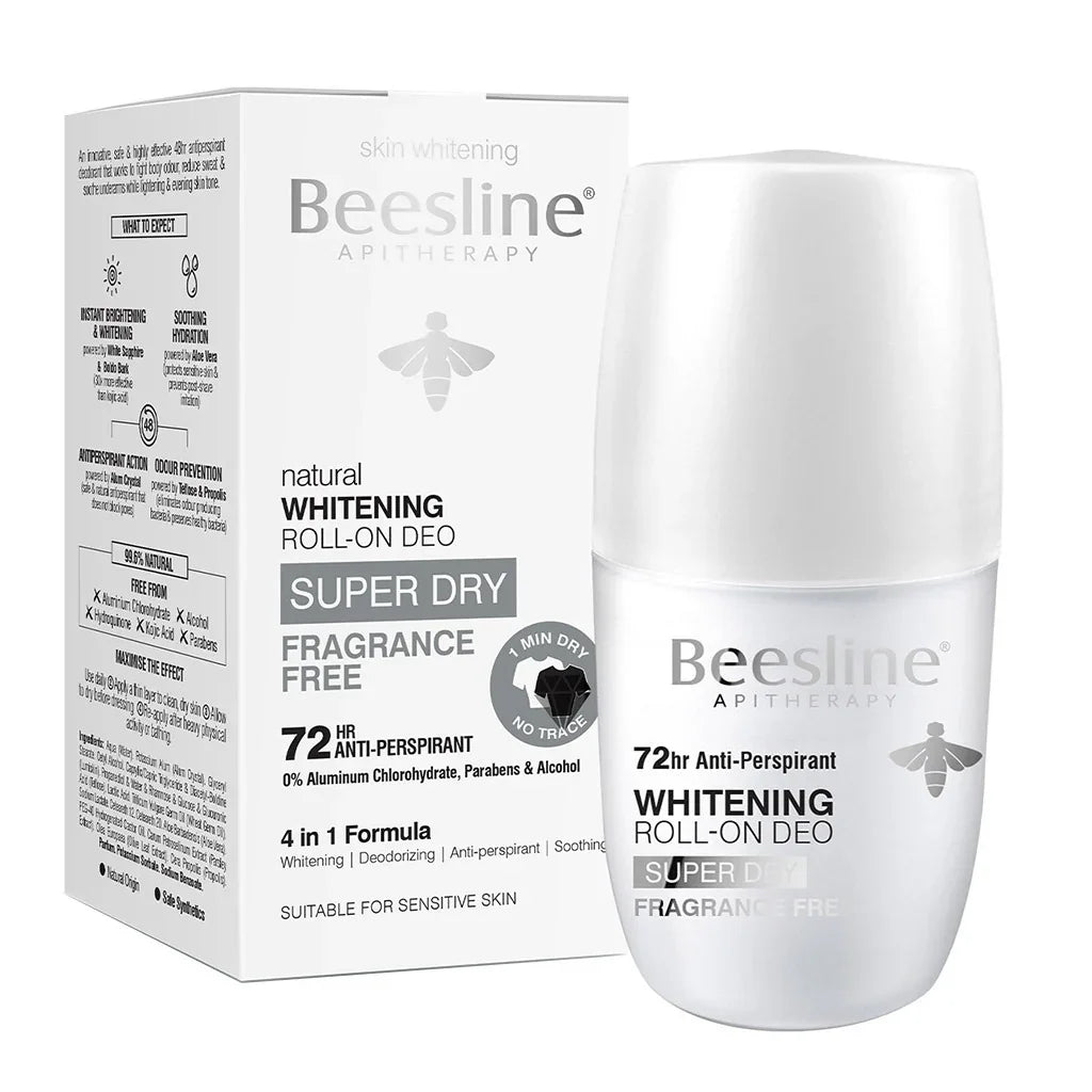 Beesline® Apitherapy Whitening Aluminium Free Deodorant Roll-On Super Dry Fragrance Free 50 mL - Easy Pharmacy LLC