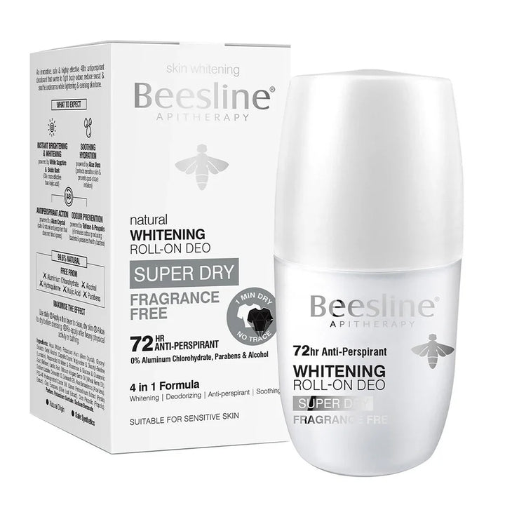 Beesline® Apitherapy Whitening Aluminium Free Deodorant Roll-On Super Dry Fragrance Free 50 mL - Easy Pharmacy LLC
