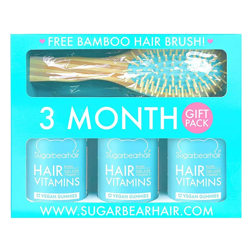 SugarBear Hair Vitamins Vegan Gummies 60's 3 Months Gift Pack With Free Bamboo Hair Brush - Easy Pharmacy LLC