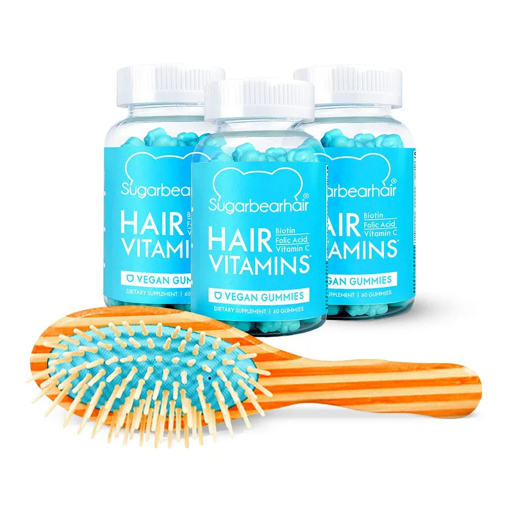 SugarBear Hair Vitamins Vegan Gummies 60's 3 Months Gift Pack With Free Bamboo Hair Brush - Easy Pharmacy LLC