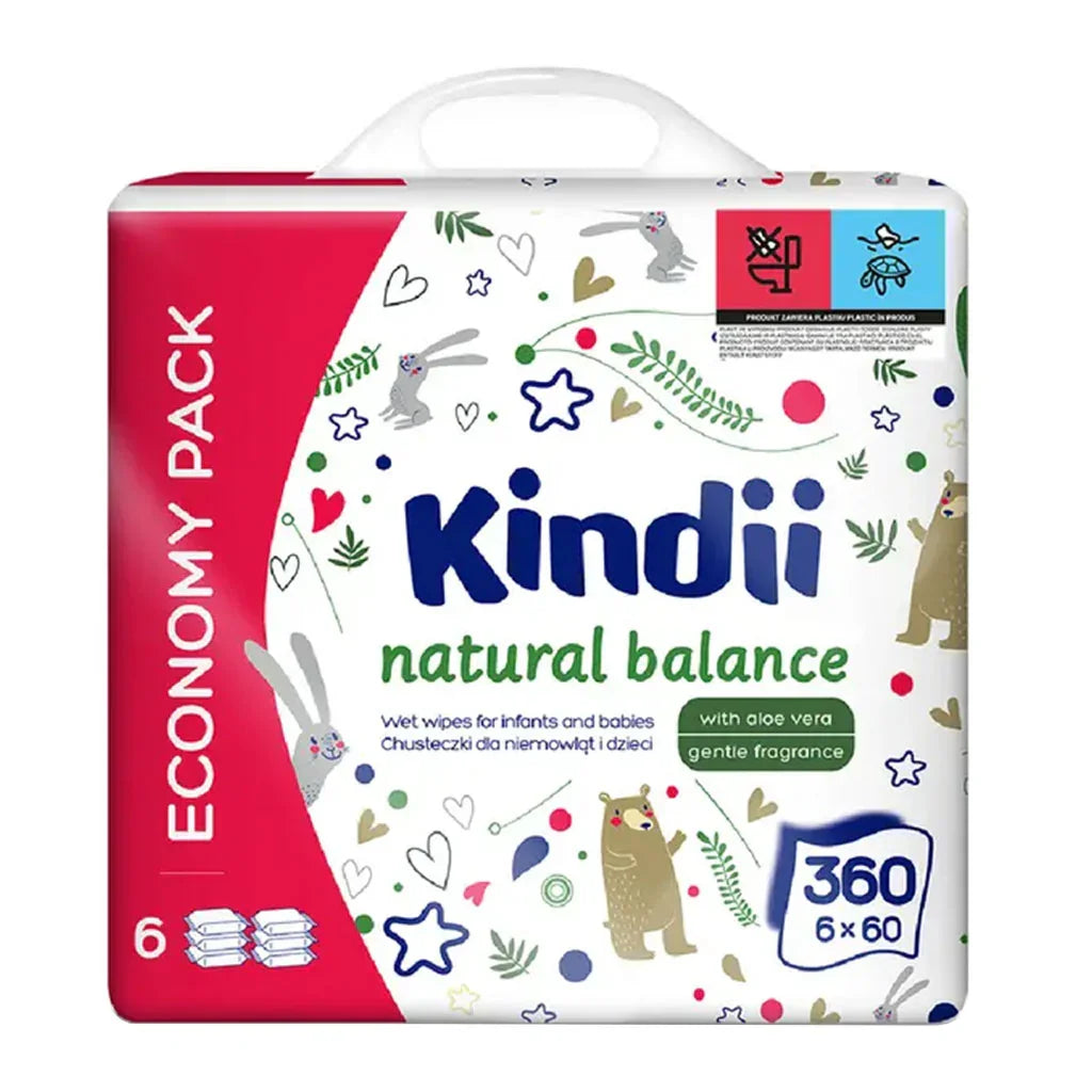 Kindii Natural Balance Infant & Babies Wet Wipes 6 x 60 Economy Pack - Easy Pharmacy LLC