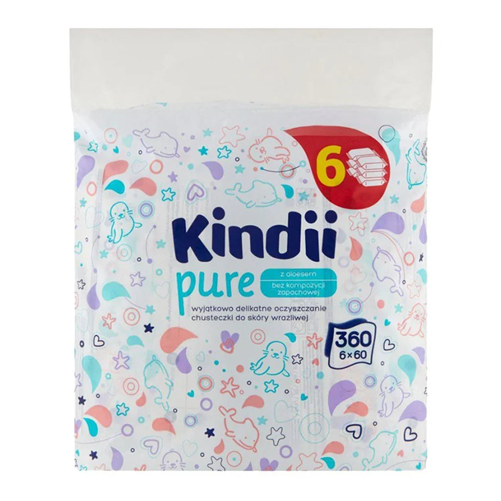 Kindii Pure Gentle Cleansing Baby Wet Wipes 6 x 60 Economy Pack - Easy Pharmacy LLC