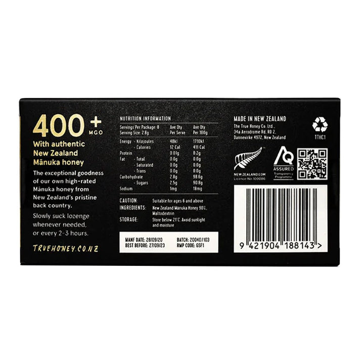 The True Honey Co. 400+ MGO 13+ UMF™ Manuka Honey Lozenges 2.8 g, 8's - Easy Pharmacy LLC