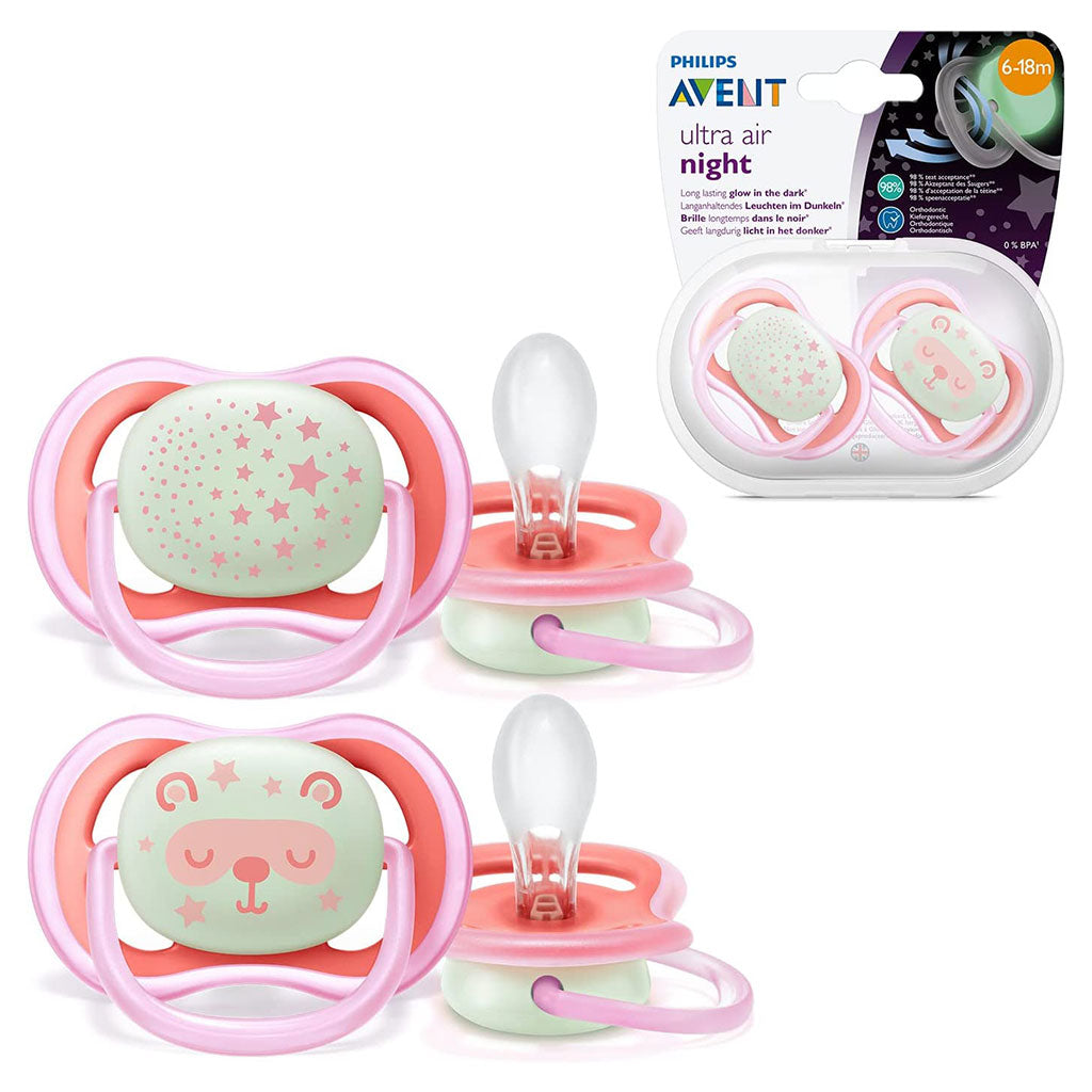 Philips Avent Ultra Air Silicone Soother Night Time For 6-18 Months Baby Girl, Pack of 2's - Easy Pharmacy LLC