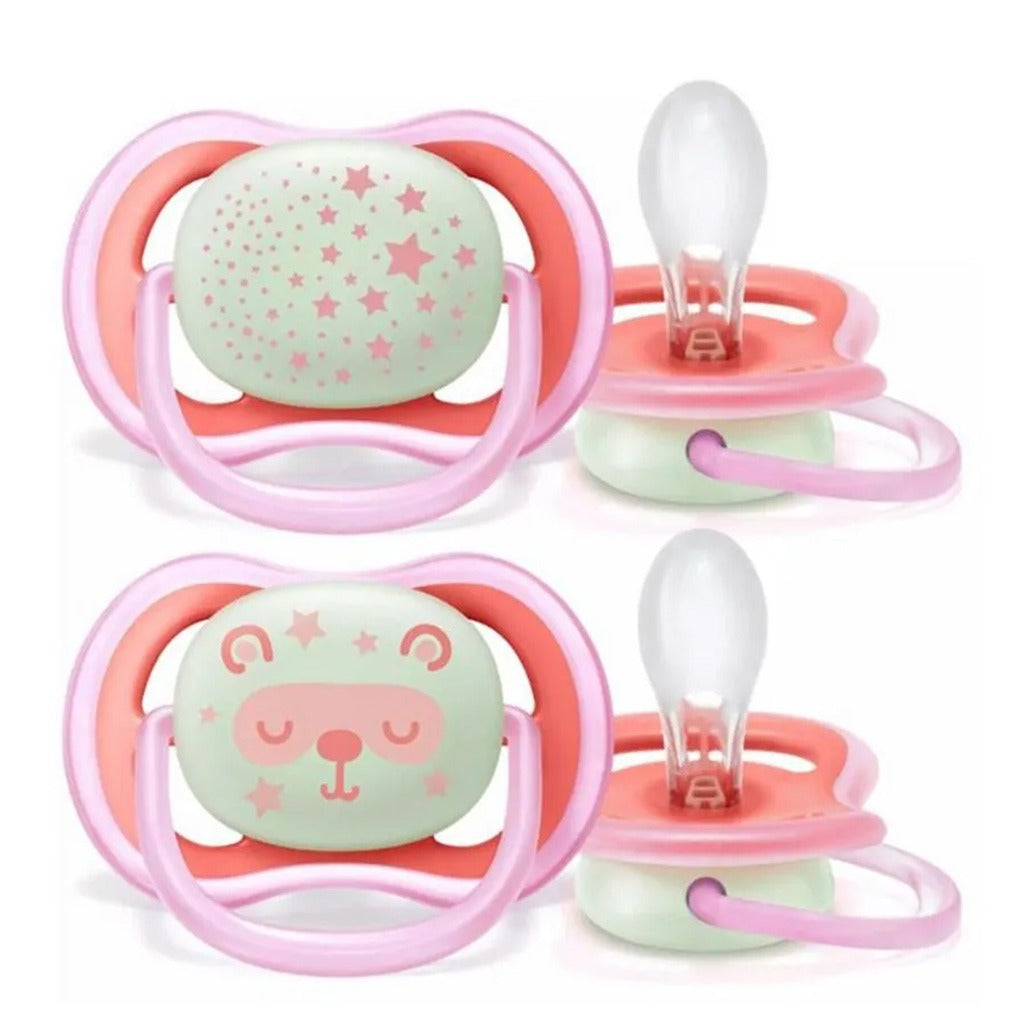 Philips Avent Ultra Air Silicone Soother Night Time For 6-18 Months Baby Girl, Pack of 2's - Easy Pharmacy LLC