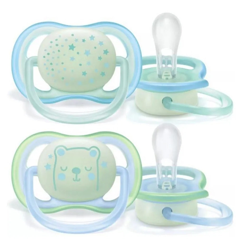 Philips Avent Ultra Air Silicone Soother Night Time For 6-18 Months Baby Boy, Pack of 2's - Easy Pharmacy LLC