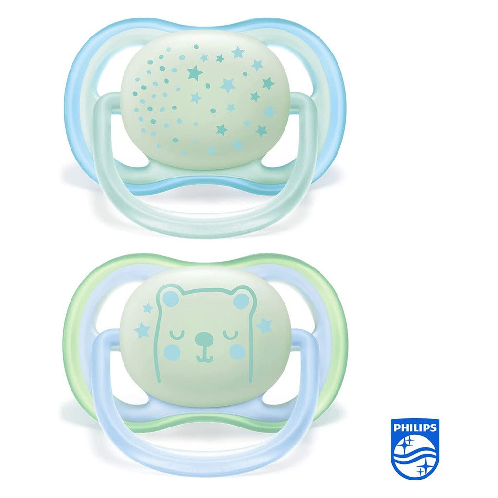 Philips Avent Ultra Air Silicone Soother Night Time For 6-18 Months Baby Boy, Pack of 2's - Easy Pharmacy LLC