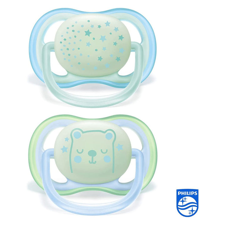Philips Avent Ultra Air Silicone Soother Night Time For 6-18 Months Baby Boy, Pack of 2's - Easy Pharmacy LLC