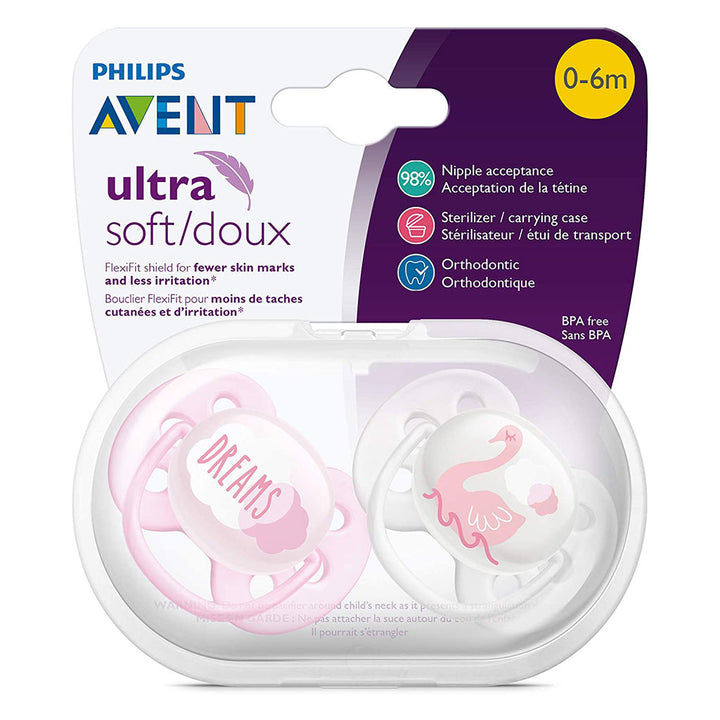 Philips Avent Ultra Soft Soother Mix Deco For 0-6 Months Baby Girl, Pack of 2's - Easy Pharmacy LLC