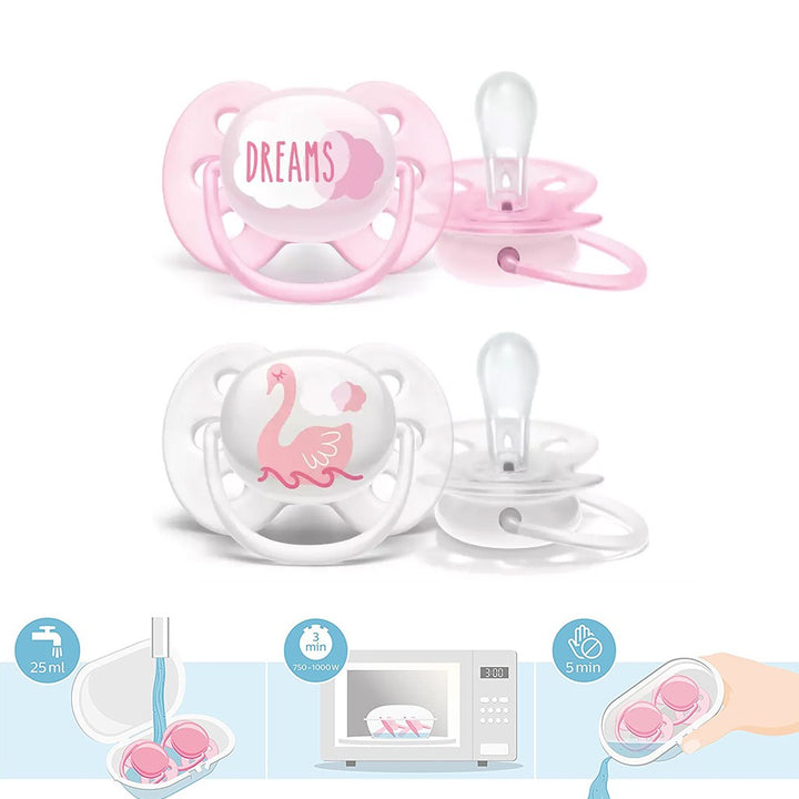 Philips Avent Ultra Soft Soother Mix Deco For 0-6 Months Baby Girl, Pack of 2's - Easy Pharmacy LLC