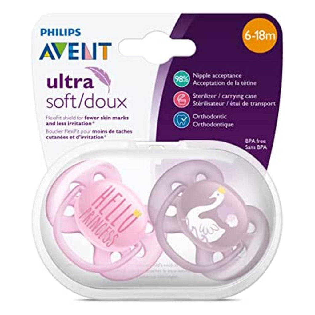 Philips Avent Ultra Soft Soother Deco For 6-18 Months Baby Girl, Pack of 2's - Easy Pharmacy LLC