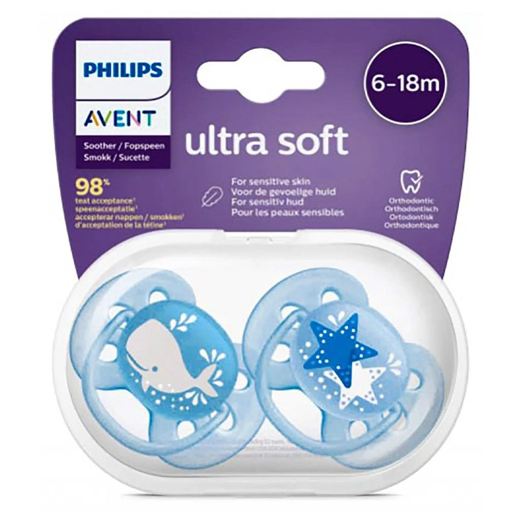 Philips Avent Ultra Soft Soother Deco For 6-18 Months Baby Boy, Pack of 2's - Easy Pharmacy LLC