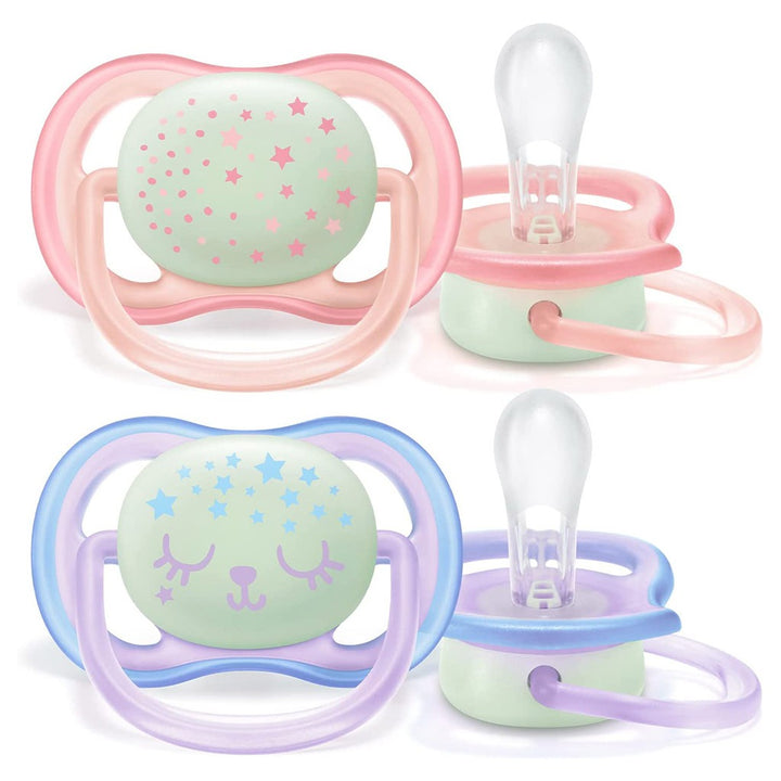 Philips Avent Ultra Air Silicone Soother Night Time For 0-6 Months Baby Girl, Pack of 2's - Easy Pharmacy LLC