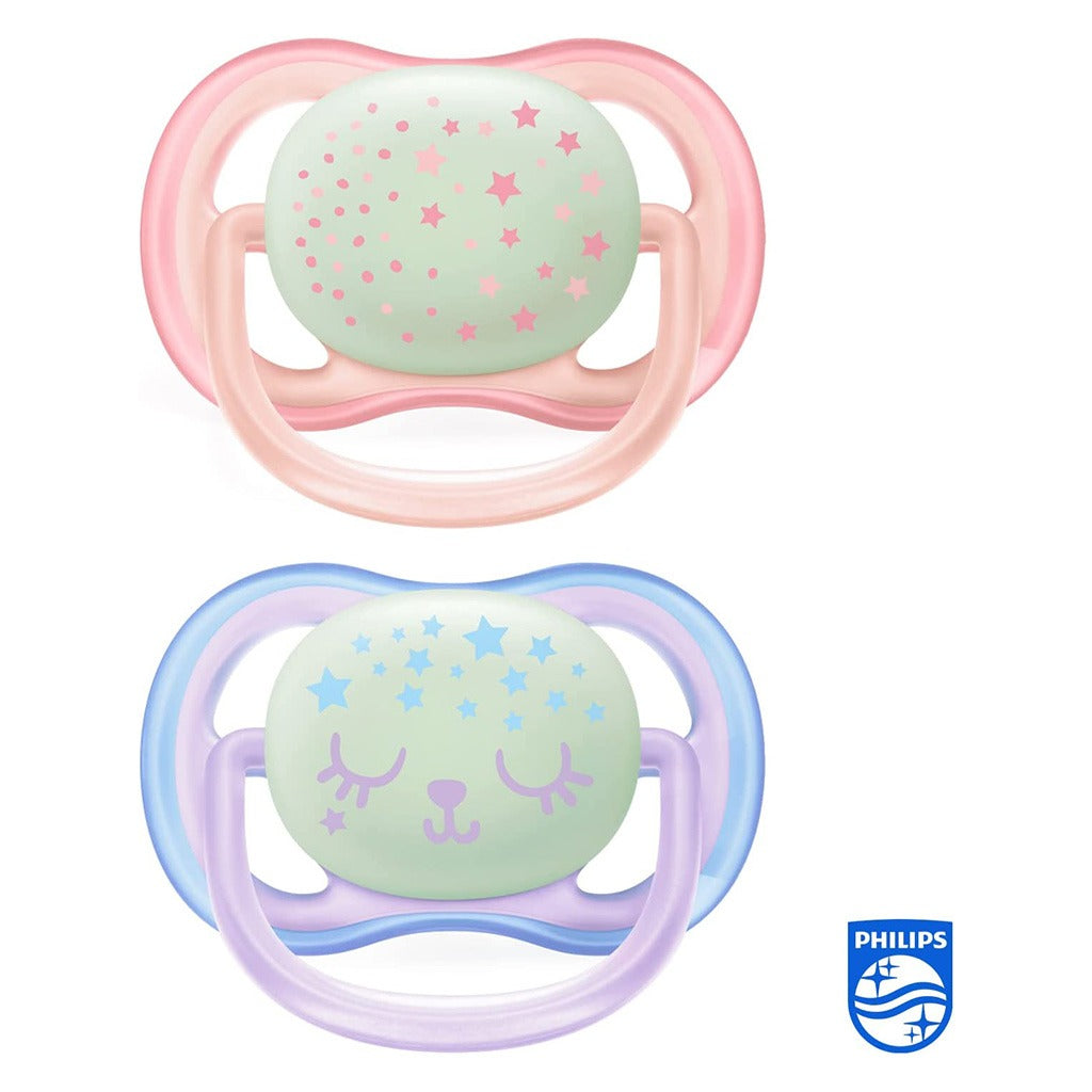 Philips Avent Ultra Air Silicone Soother Night Time For 0-6 Months Baby Girl, Pack of 2's - Easy Pharmacy LLC