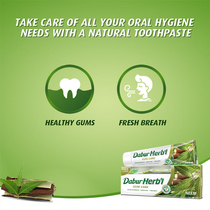Dabur Herbal Neem Gum Care Toothpaste 150 g + Toothbrush PROMO PACK - Easy Pharmacy LLC