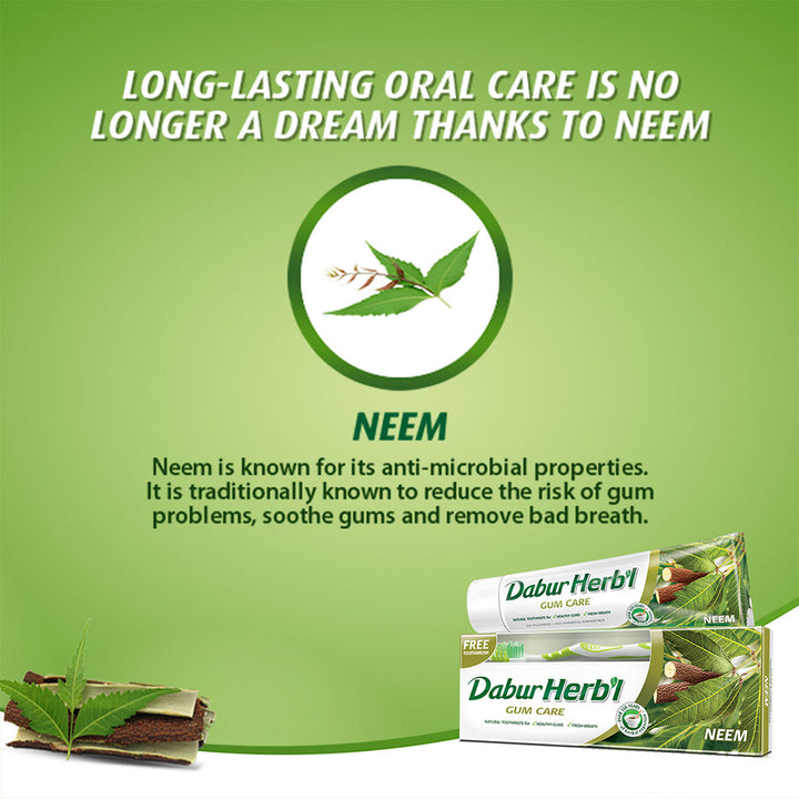 Dabur Herbal Neem Gum Care Toothpaste 150 g + Toothbrush PROMO PACK - Easy Pharmacy LLC