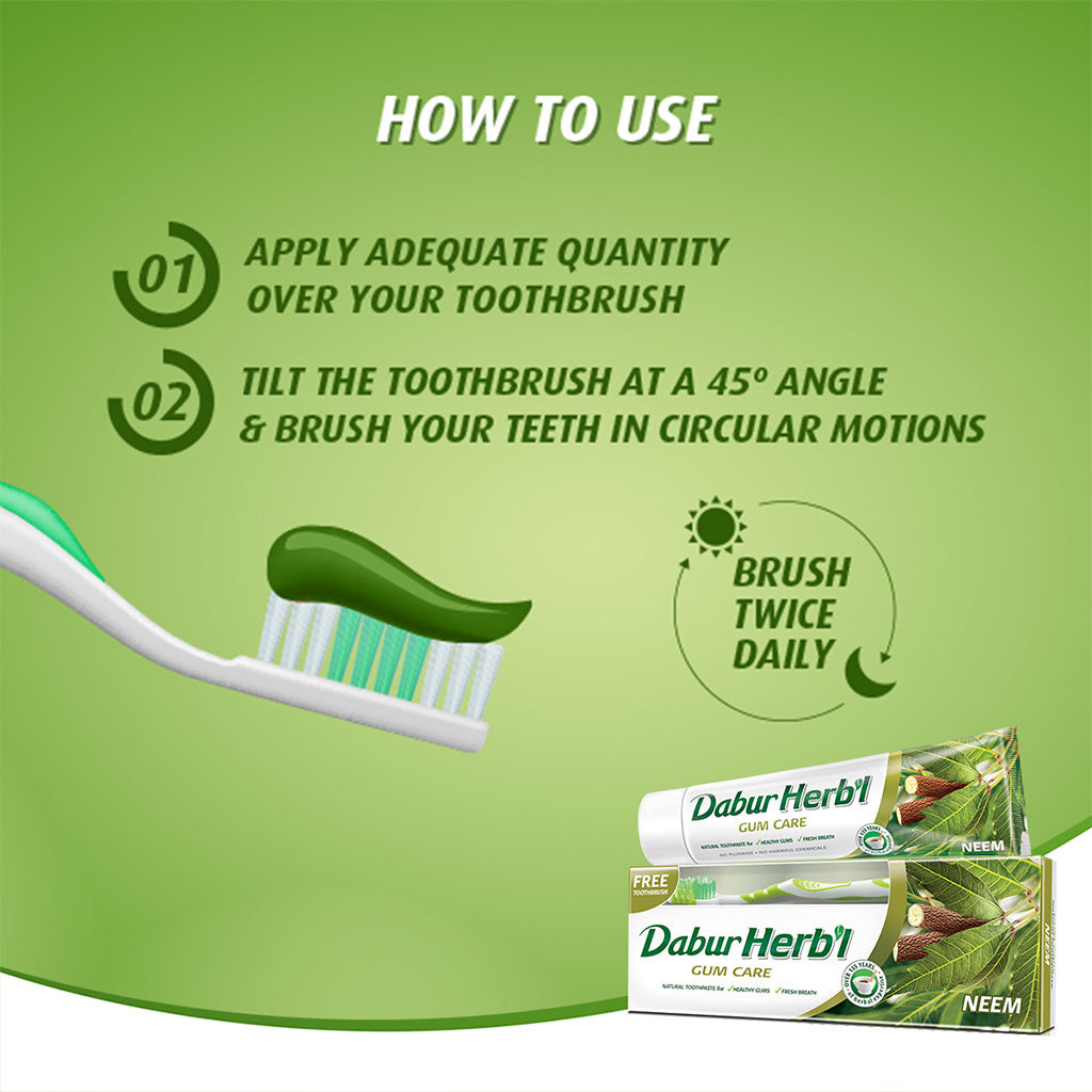 Dabur Herbal Neem Gum Care Toothpaste 150 g + Toothbrush PROMO PACK - Easy Pharmacy LLC
