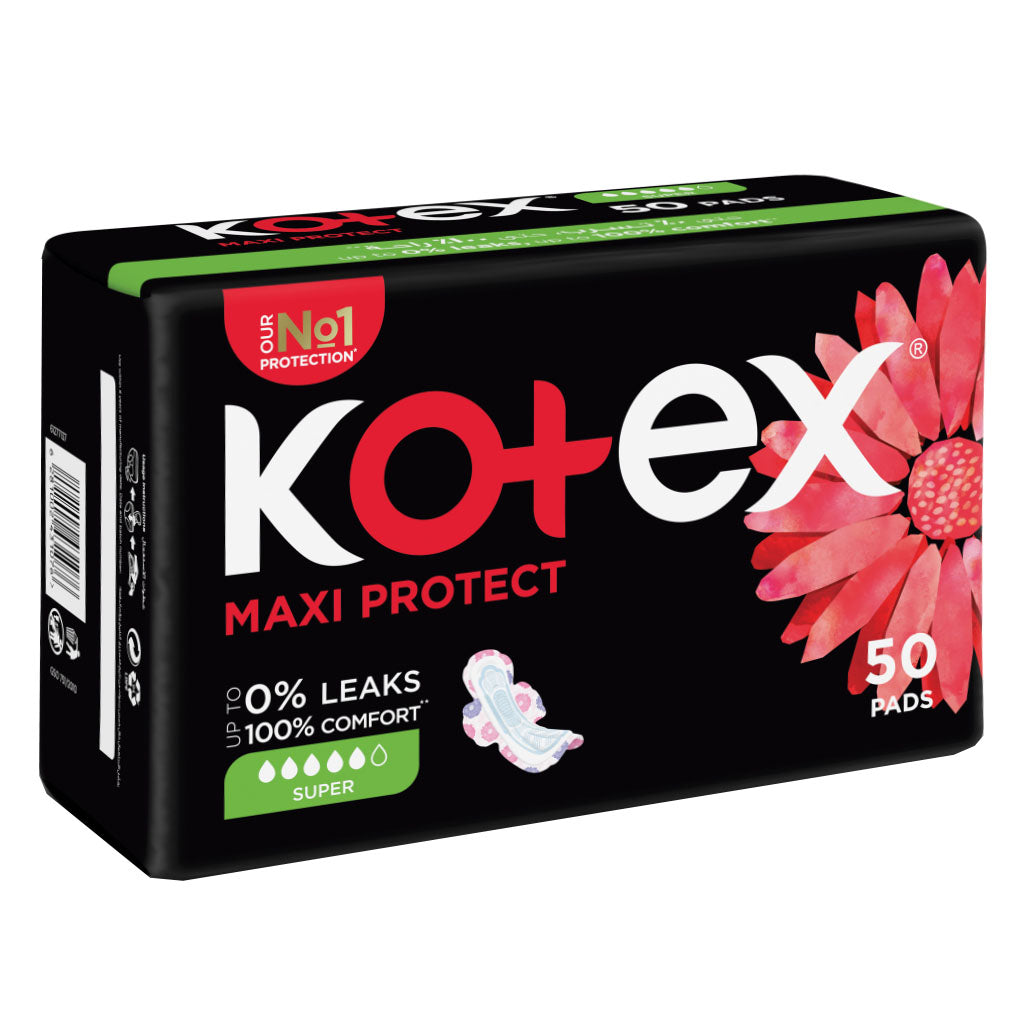 Kotex Maxi Protect Thick Pads With Wings, Super Size, Pack of 50's - Easy Pharmacy LLC