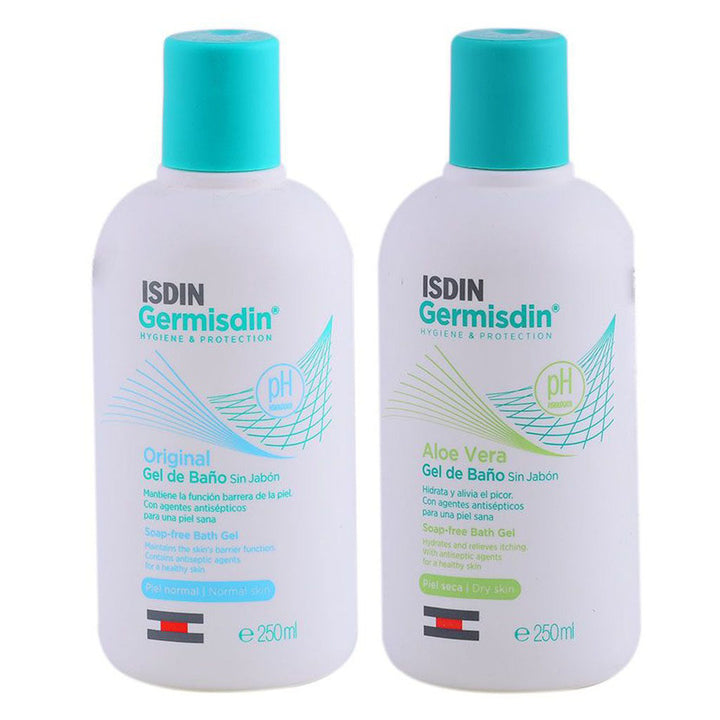 Isdin Germisdin Aloe Vera Soap-Free Bath Gel For Dry Skin 250ml + Original Soap-Free Bath Gel For Normal Skin 250ml PROMO PACK - Easy Pharmacy LLC