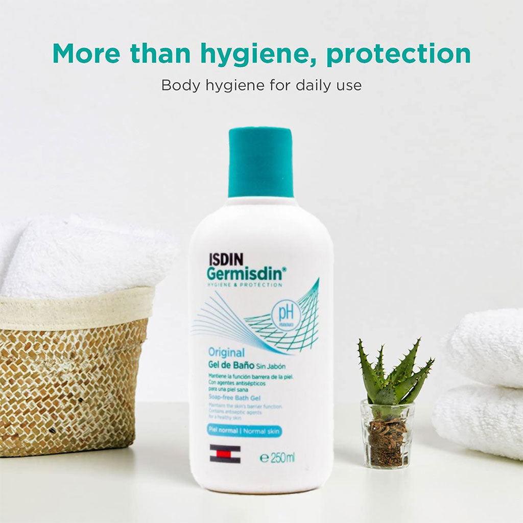 Isdin Germisdin Aloe Vera Soap-Free Bath Gel For Dry Skin 250ml + Original Soap-Free Bath Gel For Normal Skin 250ml PROMO PACK - Easy Pharmacy LLC