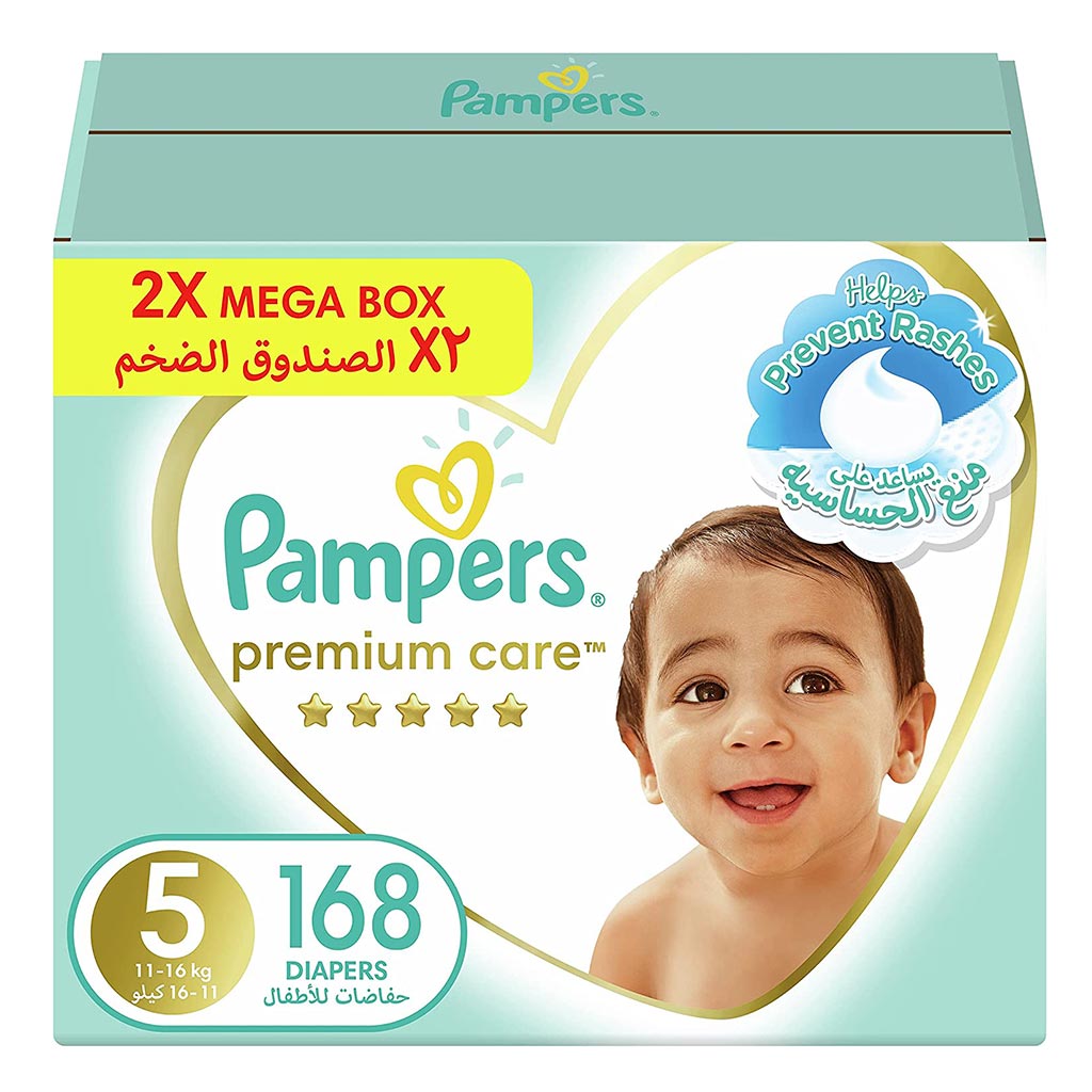 Pampers Premium Care Baby Diapers, Size 5, 11-16Kg, Pack of 168's - Easy Pharmacy LLC