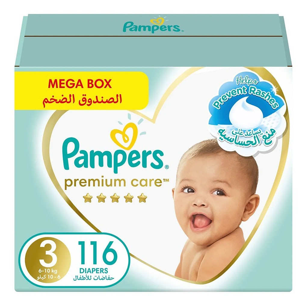 Pampers Premium Care Baby Diapers, Size 3, 6-10Kg, Pack of 116's - Easy Pharmacy LLC