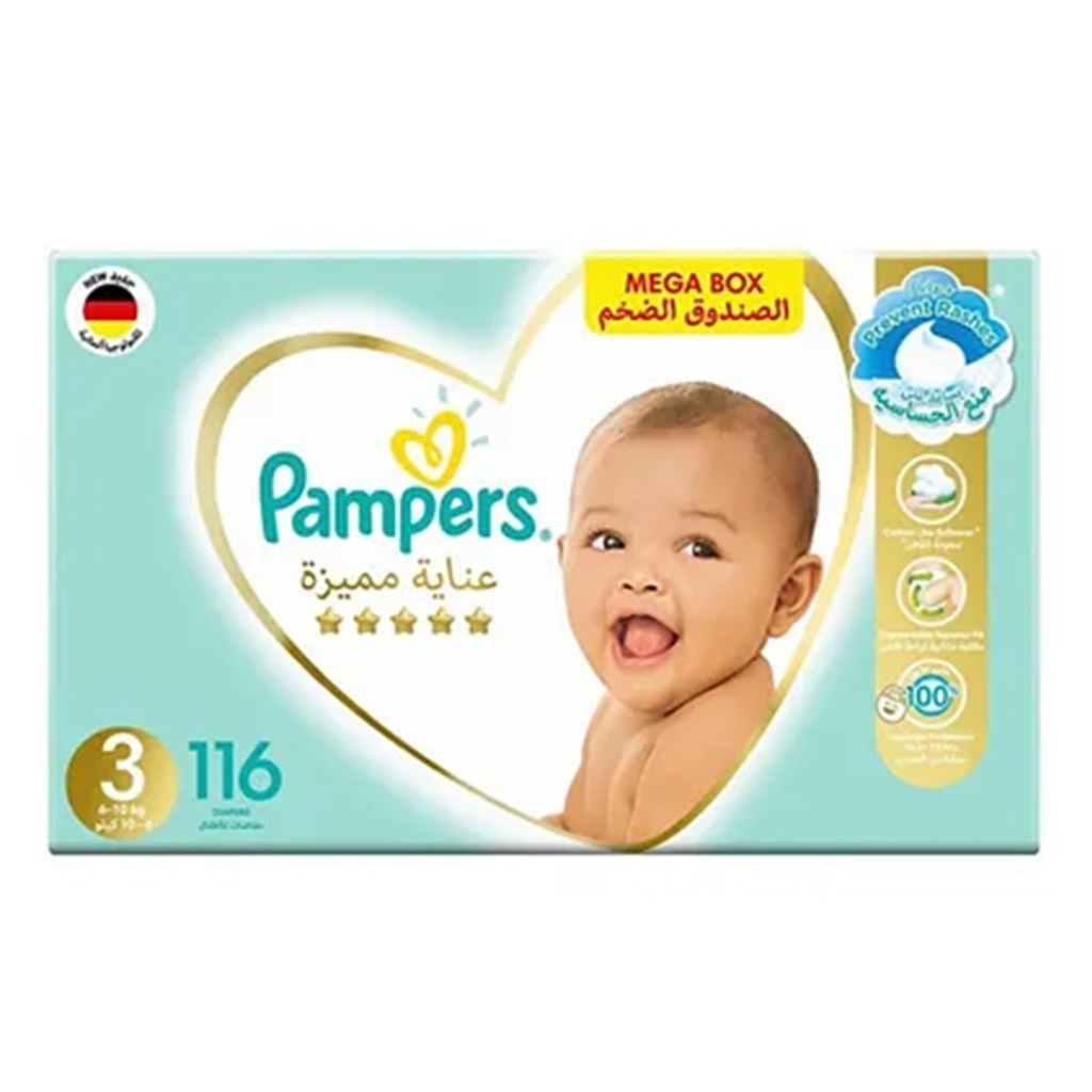 Pampers Premium Care Baby Diapers, Size 3, 6-10Kg, Pack of 116's - Easy Pharmacy LLC